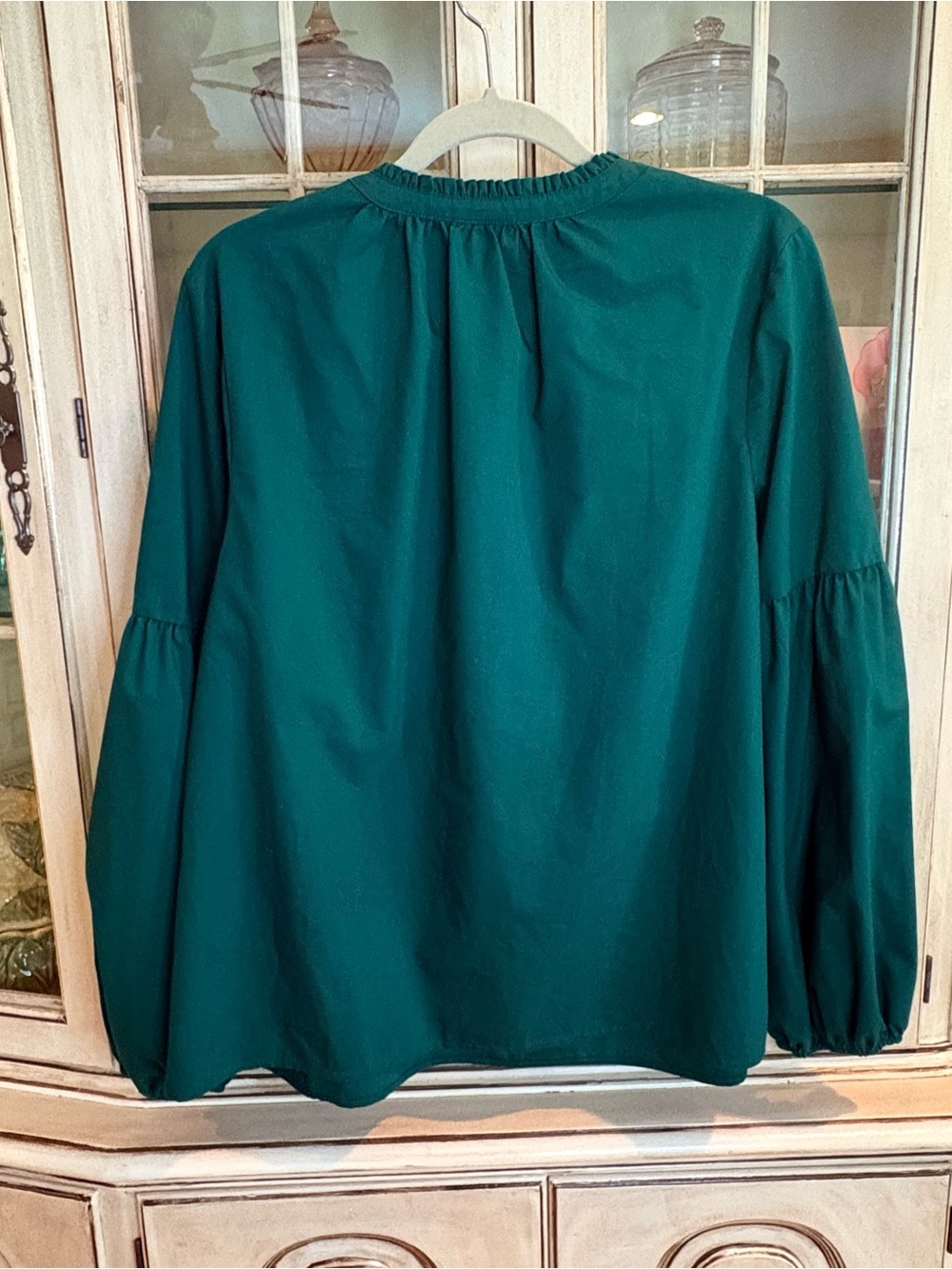 Worthington Deep Green Cotton Blend Balloon Sleeve Blouse - Picture 4 of 8